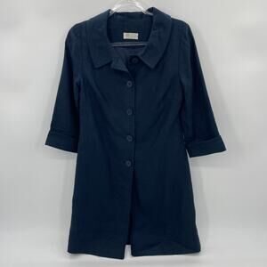 IRISH LINEN Jacket 3/4 Sleeve Lined Size 8 Blue Grey Button Front Long Line